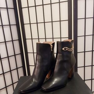 Coach Black Ankle Boots with Gold Chain